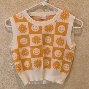 Altar’d State Yellow Smiley Flower Knit Crop Top